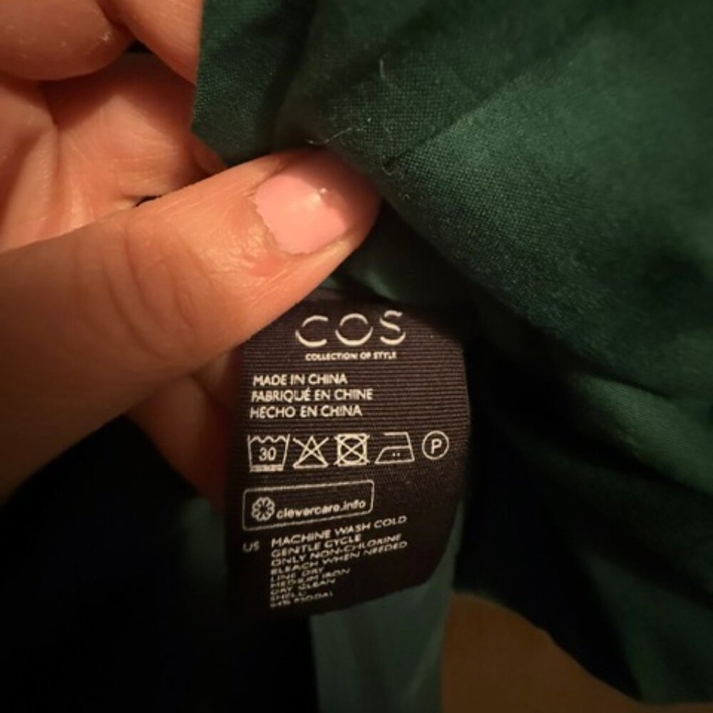 COS Long-Sleeved Gathered-Hem Dress - Emerald Green - Size 12 - Picture 11 of 14